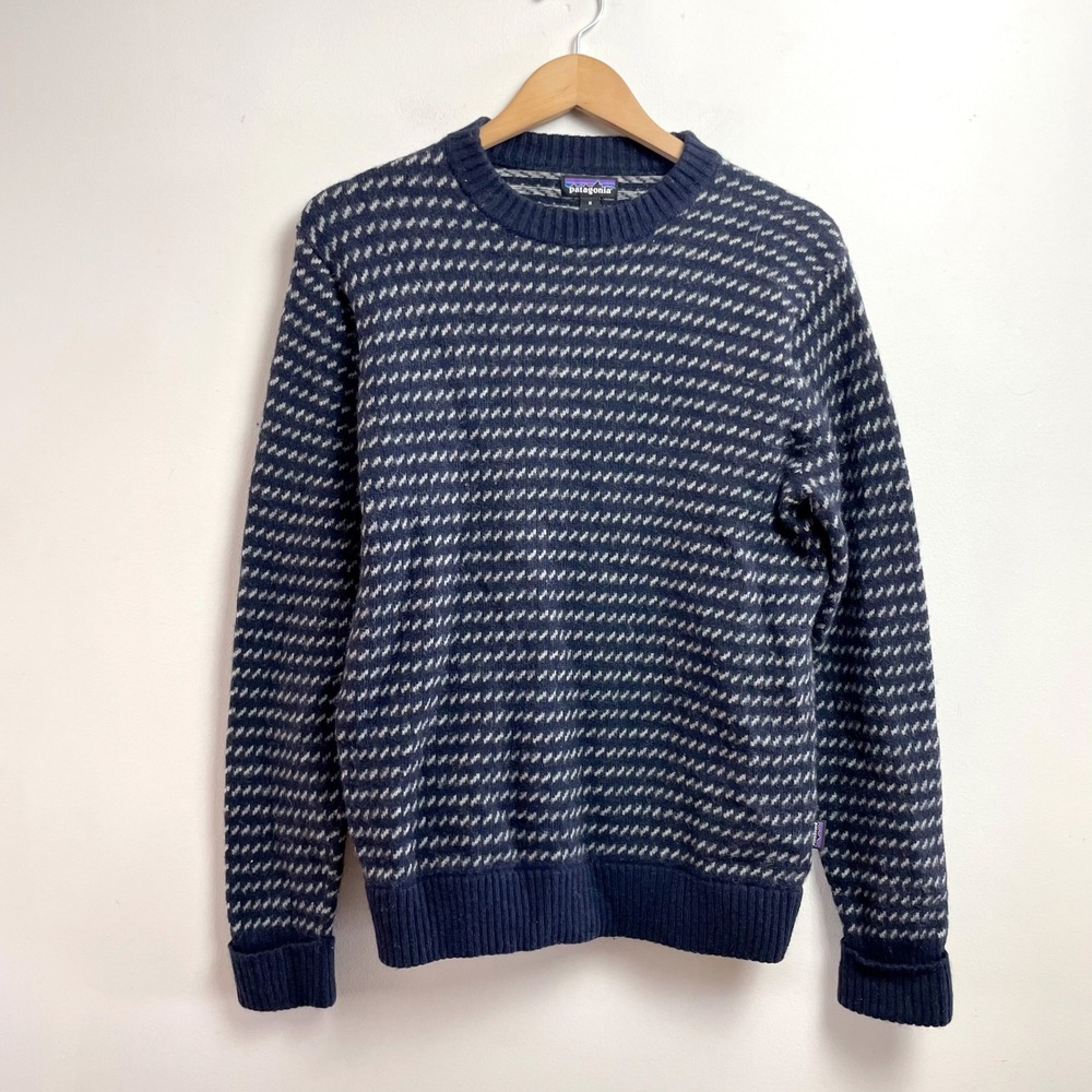 Patagonia Wool Blend Crewneck Sweater Sz M Navy Birdseye Knit Gorpcore Fisherman